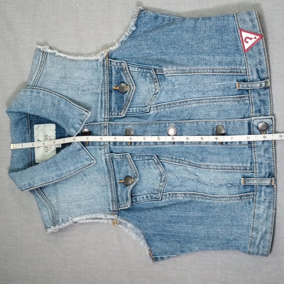 Guess Denim Jean Vest, 2 pockets, Button Front, Triangle Red Patch, Size Med - Picture 3 of 7